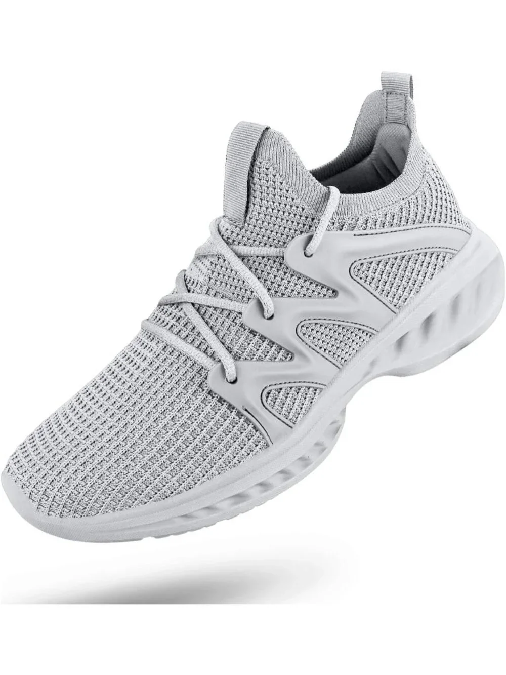 👑Men's Light Grey Mesh Slip On Lightweight Lace up Breathable Sneakers